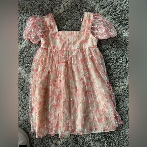Wonder Nation Pink and White Pleated Puff Sleeve Sundress